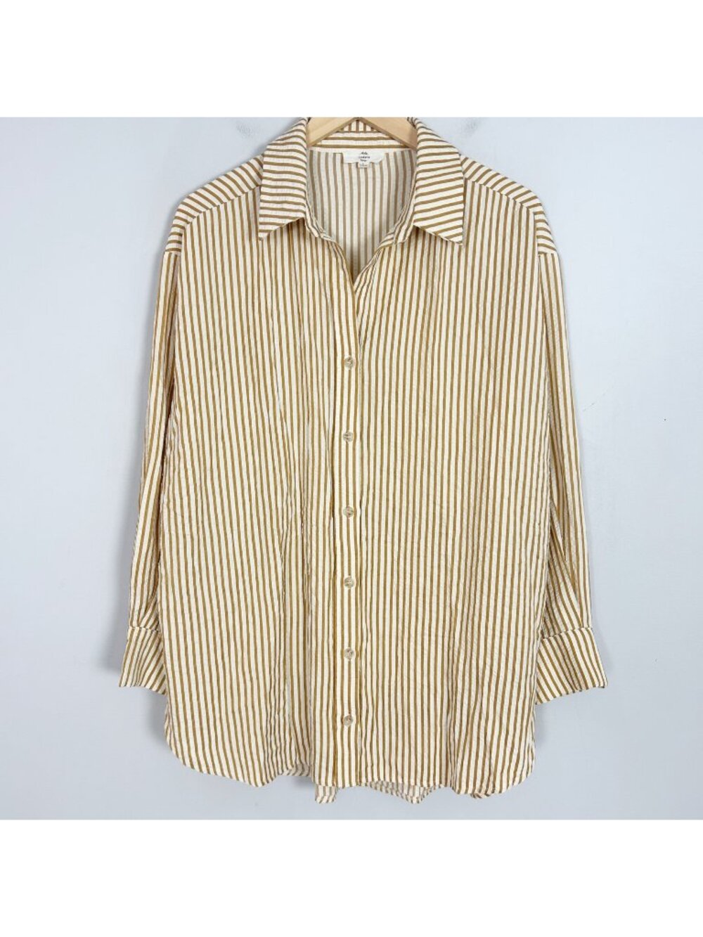Women's Gauzy Crinkly Striped Button Down Shirt Tunic Relaxed Size Large